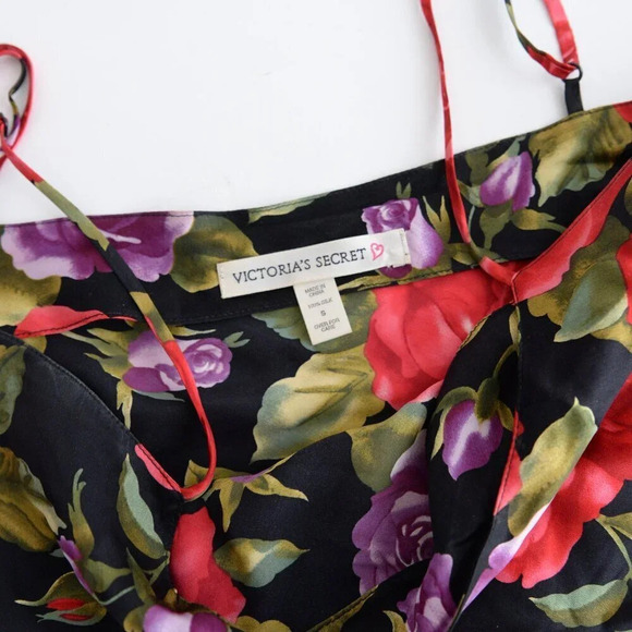 Vintage 90'S Victoria's Secret Black  & Red Floral 100% Silk Cami Tank Top S - Picture 12 of 12